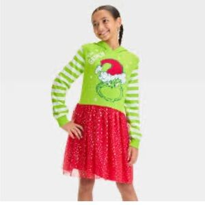 New Grinch Kids sweater dress with sparkle skirt in green and red size M